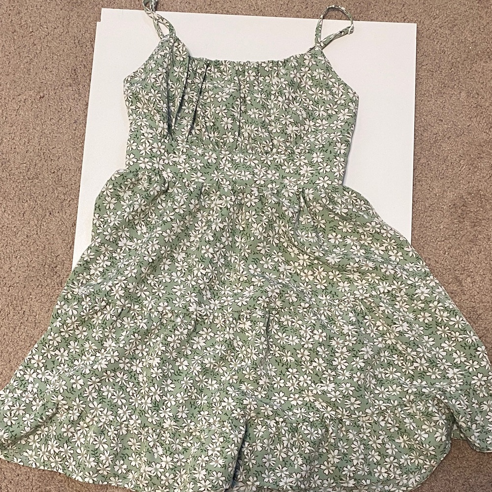 SHEIN Green Floral Kids Casual Dress